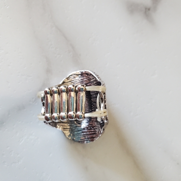 Antique Silver Tone Stretch Band Ring Oval Shape 💥3 for $24💥 - Picture 7 of 17